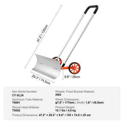 VEVOR Snow Shovel with Wheels 30/36In for Driveway Heavy Duty Shovel Pusher with Wide Blade and U-Shaped Aluminum Alloy Handle